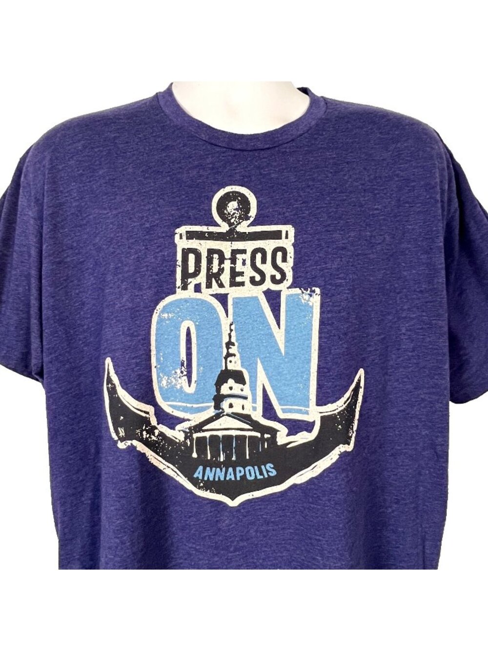 Annapolis Press On Mens T-Shirt size Large 47x29 Gazette Fundraiser Anchor Navy